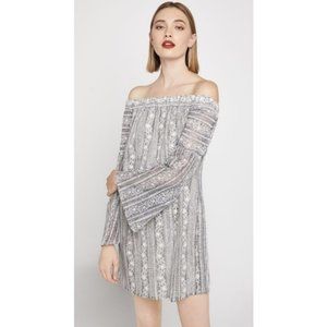 BCBGeneration Gray Off The Shoulder Lace Dress
